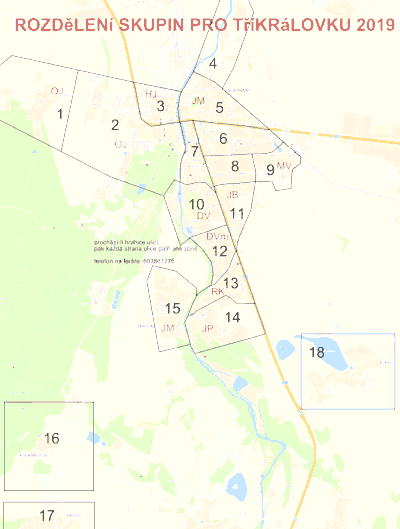 mapa rozdělení zón pro tříkrálovku