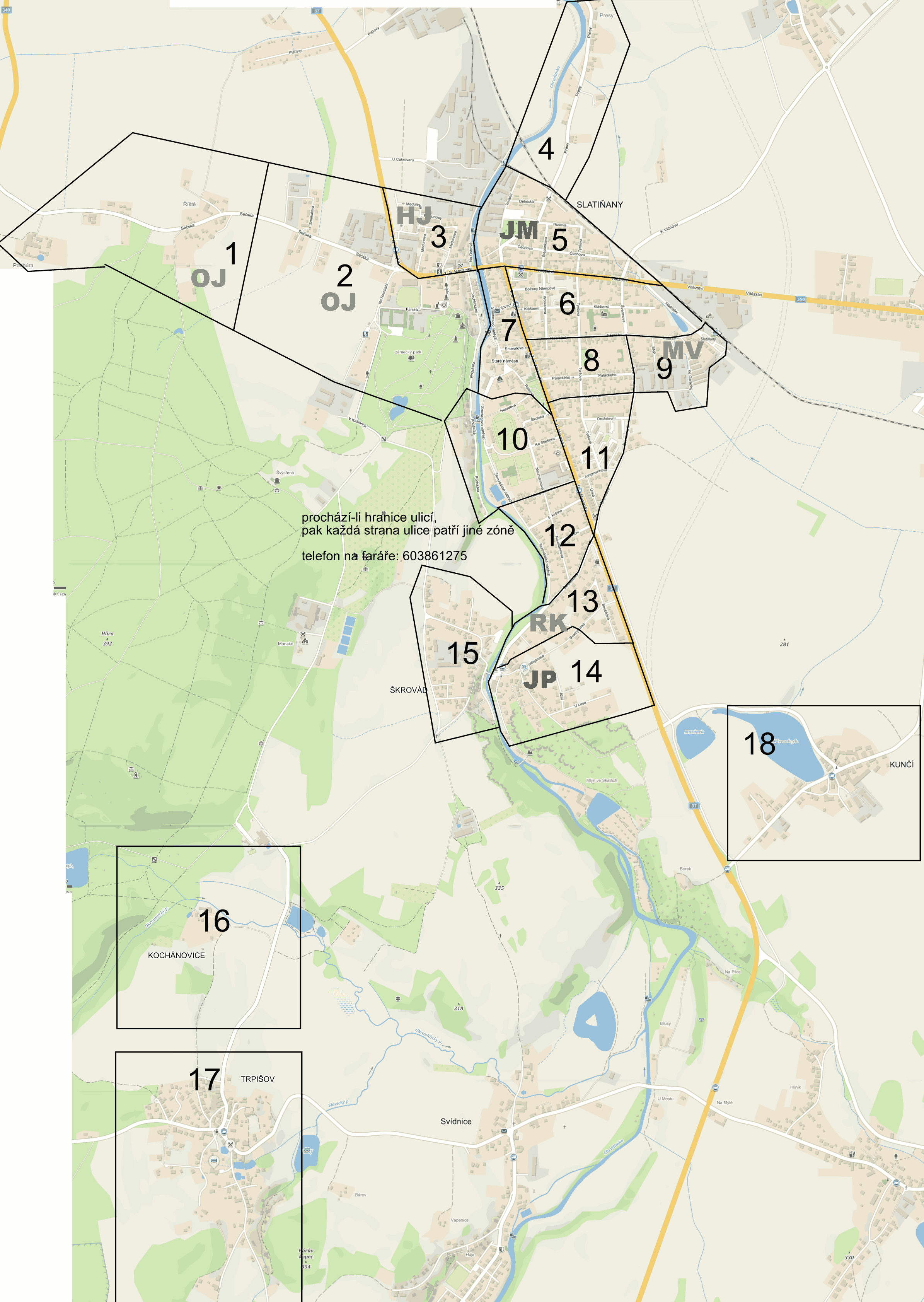 mapa rozdělení zón pro tříkrálovku